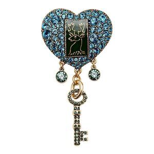 Pilgrim Skanderborg Blue Crystal Heart With Dangling Goldtone and Crystal Brooch